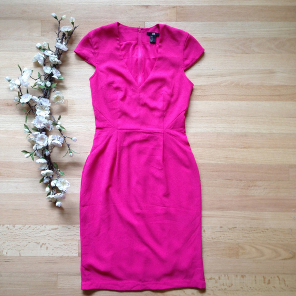 H&M Pink V Neck Career Dress
